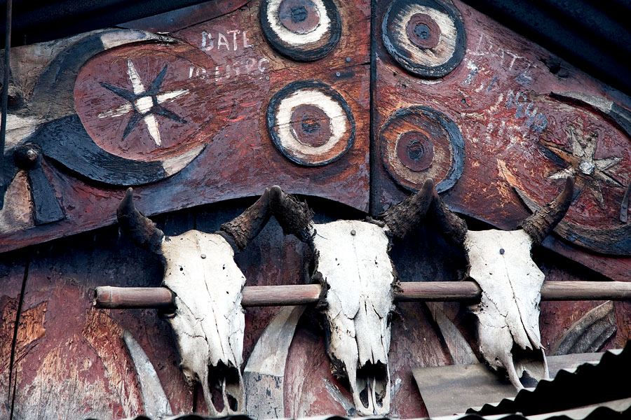  Kigwema, Naga village in the Kohima area with decoration of the Mithun